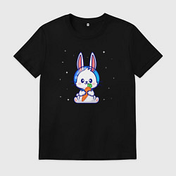 Футболка хлопковая мужская Зайчик космонавтик, цвет: черный
