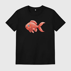 Футболка хлопковая мужская Милая красная рыбка, цвет: черный