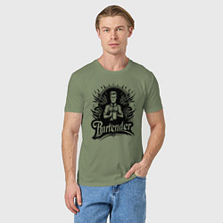 Футболка хлопковая мужская Бармен орнамент, цвет: авокадо — фото 2
