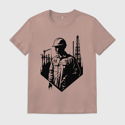 Футболка хлопковая мужская Промышленный труд нефтяника, цвет: пыльно-розовый