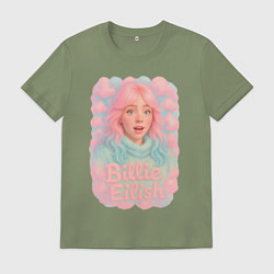 Футболка хлопковая мужская Билли Айлиш в розовыми волосами, цвет: авокадо