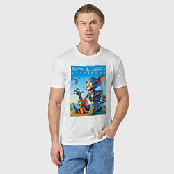 Футболка хлопковая мужская Cyborg Tom and Jerry - ai art fantasy, цвет: белый — фото 2