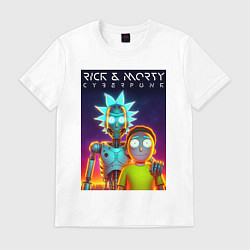 Футболка хлопковая мужская Cyborg Rick and Morty - ai art fantasy, цвет: белый