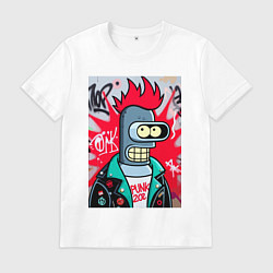 Футболка хлопковая мужская Бендер панк - граффити, цвет: белый