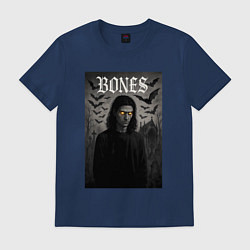 Футболка хлопковая мужская Bones с желтыми горящими глазами, цвет: тёмно-синий