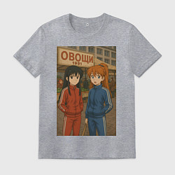 Футболка хлопковая мужская Аниме рынок в стиле 90х, цвет: меланж