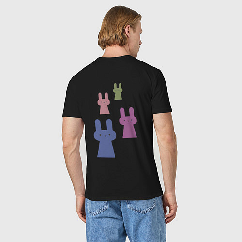 Мужская футболка Зайцы - минимализм, разноцветные / Черный – фото 4
