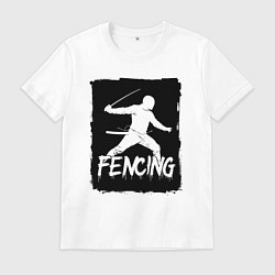 Футболка хлопковая мужская Фехтование в черном штрихе, цвет: белый