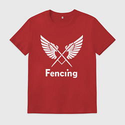 Футболка хлопковая мужская Фехтование с крыльями и скрещёнными мечами, цвет: красный