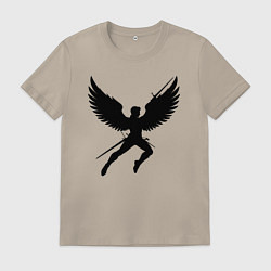 Футболка хлопковая мужская Крылатый воин с мечами, цвет: миндальный