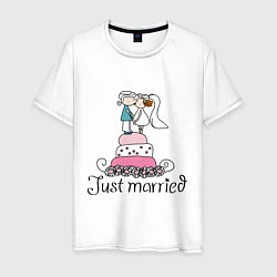 Футболка хлопковая мужская Just Married - Свадебный торт, цвет: белый