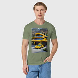 Футболка хлопковая мужская Желтый суперкар у дома, цвет: авокадо — фото 2
