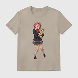 Футболка хлопковая мужская Дандадан Сиратори Айра с собачкой, цвет: миндальный