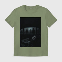 Футболка хлопковая мужская Девушка прячется в машине ужасы триллер, цвет: авокадо