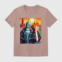 Футболка хлопковая мужская Фрай и Бендер жители Нью-Йорка, цвет: пыльно-розовый