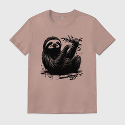 Футболка хлопковая мужская Ленивец с веткой, цвет: пыльно-розовый
