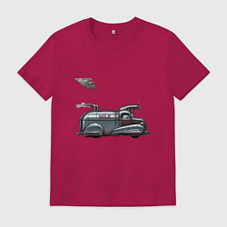 Футболка хлопковая мужская Ретрофутуристический летающий автомобиль Milk, цвет: маджента
