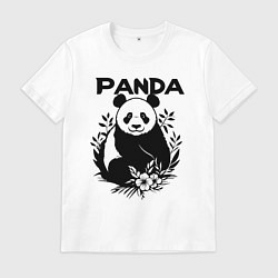 Футболка хлопковая мужская Панда с цветами, цвет: белый