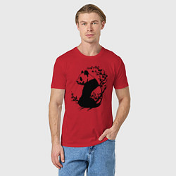 Футболка хлопковая мужская Черная панда и сакура, цвет: красный — фото 2