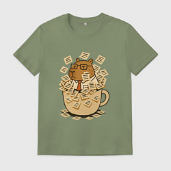 Футболка хлопковая мужская Менеджер капибара в кружке, цвет: авокадо