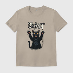 Футболка хлопковая мужская Slipknot Кот с поднятыми лапами, цвет: миндальный