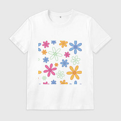 Футболка хлопковая мужская Цветочный орнамент, цвет: белый