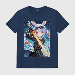 Футболка хлопковая мужская Крольчиха Пекора с мечем, цвет: тёмно-синий