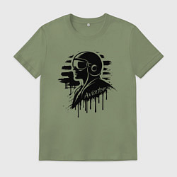 Футболка хлопковая мужская Авиатор черное граффити, цвет: авокадо