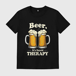 Футболка хлопковая мужская Beer its liquid therapy, цвет: черный
