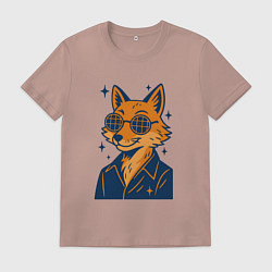 Футболка хлопковая мужская Лиса в очках, цвет: пыльно-розовый