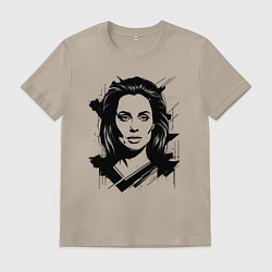 Футболка хлопковая мужская Анджелина Джоли в стиле стрит-арт, цвет: миндальный