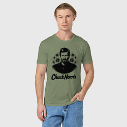 Футболка хлопковая мужская Чак Норрис в цветах, цвет: авокадо — фото 2