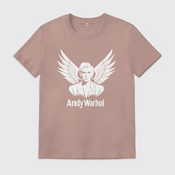 Футболка хлопковая мужская Энди Уорхол с ангельскими крыльями, цвет: пыльно-розовый