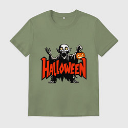 Футболка хлопковая мужская Вампир с надписью halloween, цвет: авокадо