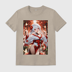 Футболка хлопковая мужская Девушка в окружении бабочек - аниме в красивом пла, цвет: миндальный