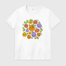 Футболка хлопковая мужская Тыковки на хэллоуин, цвет: белый