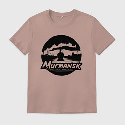 Футболка хлопковая мужская Мурманский порт в круге, цвет: пыльно-розовый