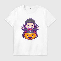 Футболка хлопковая мужская Дракула в тыкве, цвет: белый