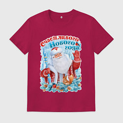 Футболка хлопковая мужская Счастливого Нового года, цвет: маджента