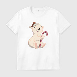 Футболка хлопковая мужская Медвежонок с конфетой, цвет: белый
