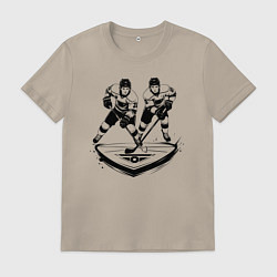 Футболка хлопковая мужская Хоккейная дуэль, цвет: миндальный