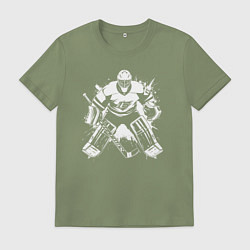 Футболка хлопковая мужская Хоккейный вратарь граффити, цвет: авокадо