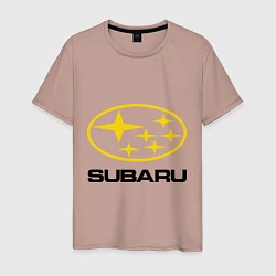 Футболка хлопковая мужская Subaru Logo, цвет: пыльно-розовый