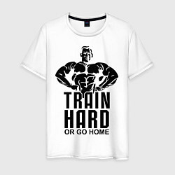 Футболка хлопковая мужская Train hard or go home, цвет: белый