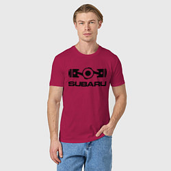 Футболка хлопковая мужская Subaru, цвет: маджента — фото 2