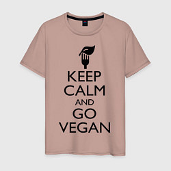 Футболка хлопковая мужская Keep Calm & Go Vegan, цвет: пыльно-розовый
