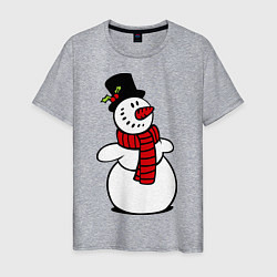 Футболка хлопковая мужская Весёлый снеговик, цвет: меланж