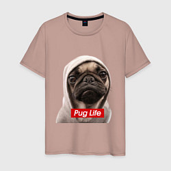 Футболка хлопковая мужская Pug life, цвет: пыльно-розовый