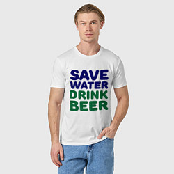 Футболка хлопковая мужская Save water, цвет: белый — фото 2