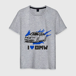 Футболка хлопковая мужская I love BMW, цвет: меланж